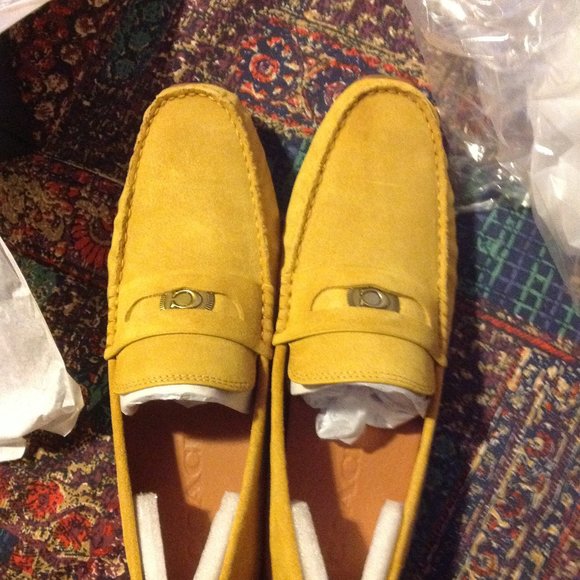 Coach Men's Signature Coin Flax(Light Yellow) Suede Drivers - 11D - New in Box - Picture 7 of 12